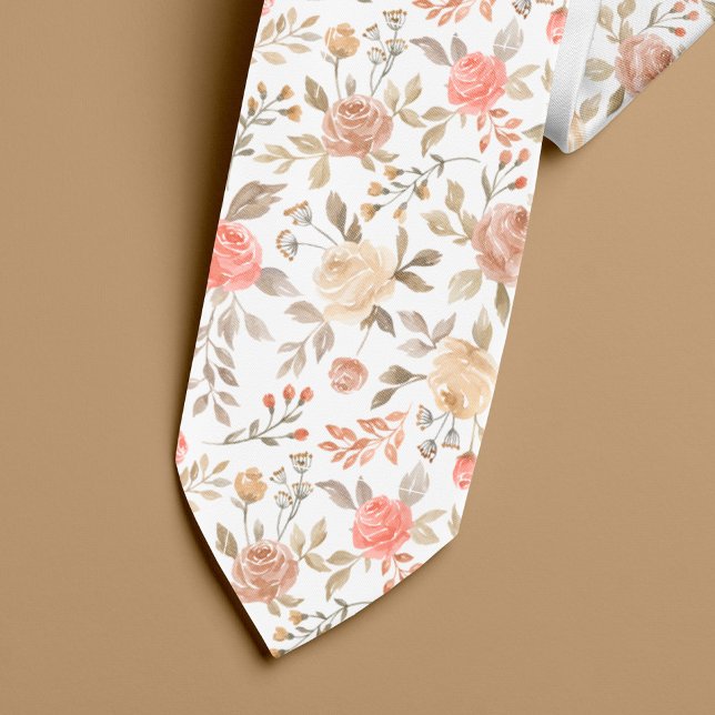 Peach gold blush watercolor roses summer pattern neck tie (Creator Uploaded)