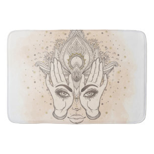 Peach & Gold Boho Lotus Flower Beauty Bath Mat