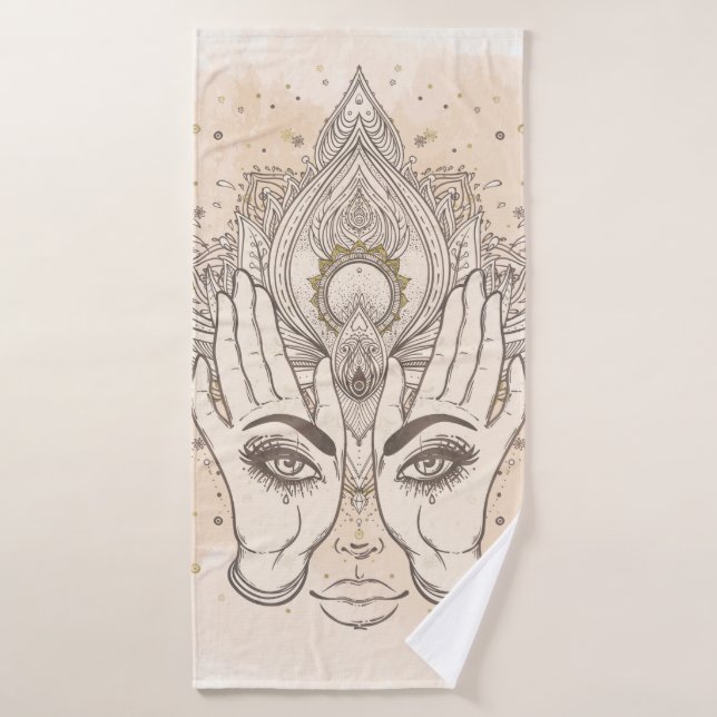 Peach & Gold Boho Lotus Flower Beauty Bath Towel Set (Bath Towel)