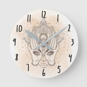 Peach & Gold Boho Lotus Flower Beauty Round Clock