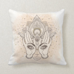 Peach & Gold Boho Lotus Flower Beauty Throw Pillow
