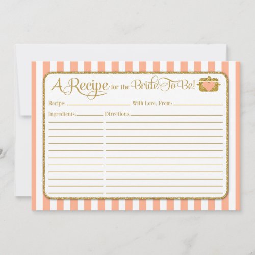 Peach Gold Bridal Shower Recipe Card