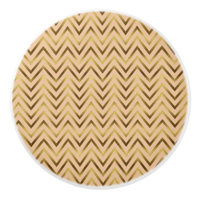 Peach & Gold Chevron Stripe Ceramic Knob (Front)