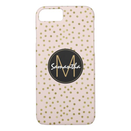 Peach Gold Confetti Dots Monogram iPhone 87 Case