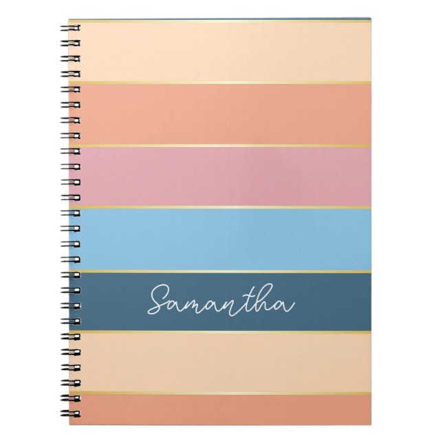 Peach Gold Custom Summer Color Block Stripes Notebook (Front)