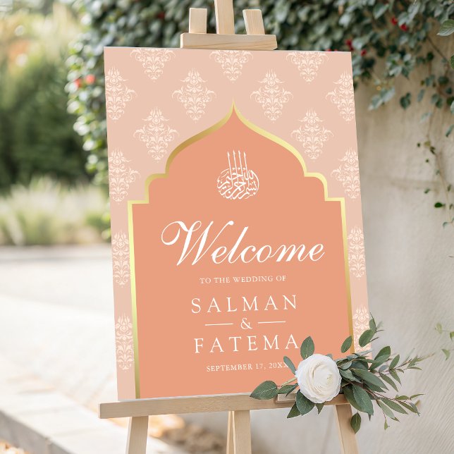Peach Gold Damask Muslim Wedding Welcome Sign (Creator Uploaded)