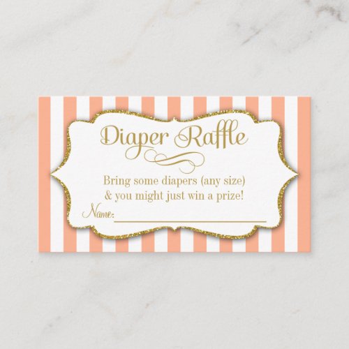 Peach Gold Diaper Raffle Baby Shower Cards
