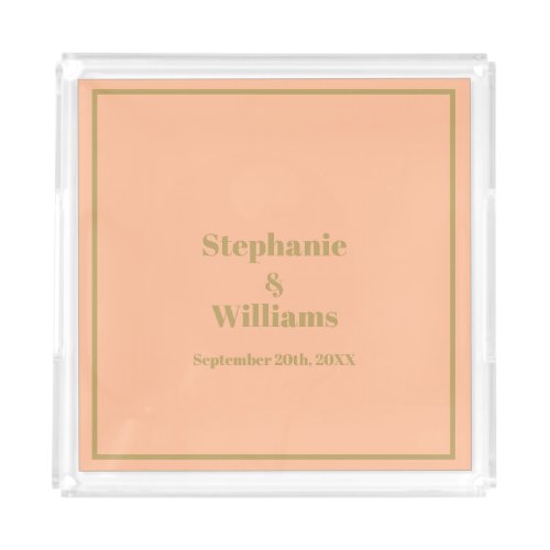 Peach Gold Elegant Simple Name Wedding Gift Favor Acrylic Tray