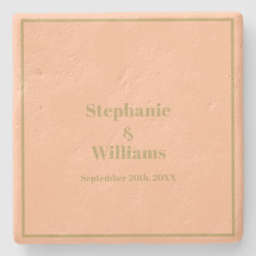 Peach Gold Elegant Simple Name Wedding Gift Favor Stone Coaster