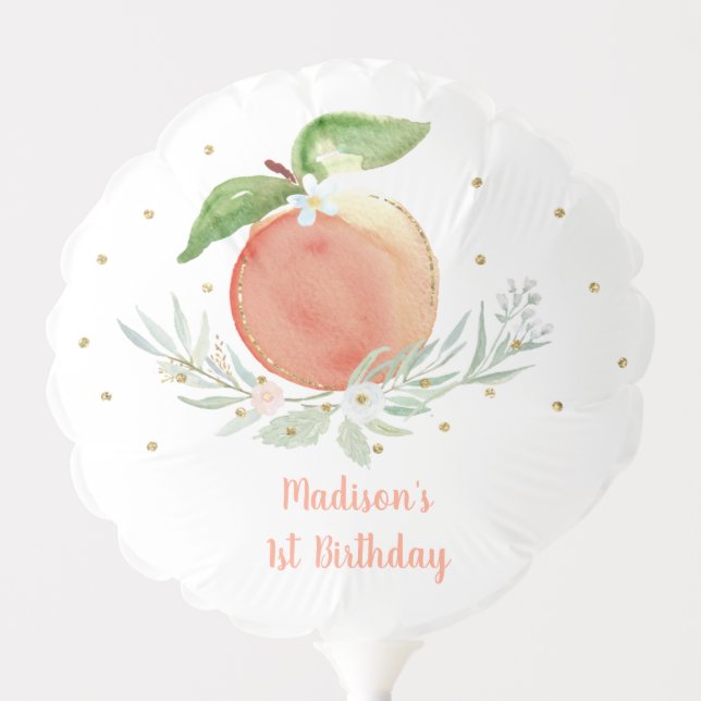Peach Gold Floral Birthday Balloon (Front)