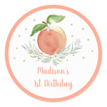 Peach Gold Floral Birthday Classic Round Sticker