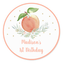 Peach Gold Floral Birthday Classic Round Sticker