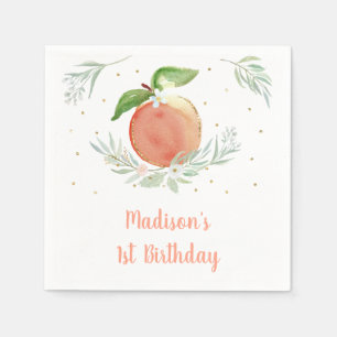 Peach Gold Floral Birthday Napkins