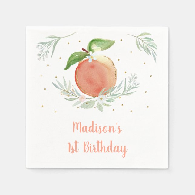 Peach Gold Floral Birthday Napkins (Front)