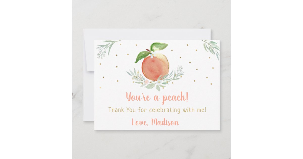 Peach Gold Floral Birthday Thank You Card | Zazzle