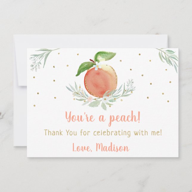 Peach Gold Floral Birthday Thank You Card (Front)