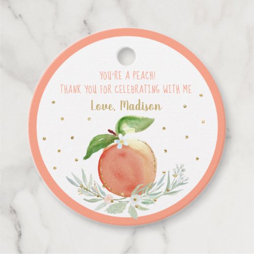 Peach Gold Floral Birthday Thank You Favor Tags