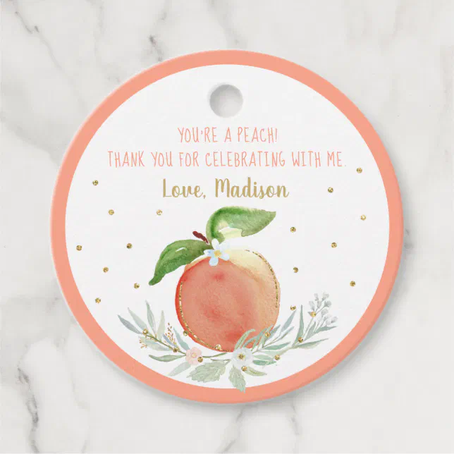 Peach Gold Floral Birthday Thank You Favor Tags | Zazzle