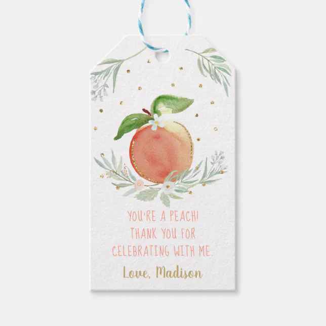 Peach Gold Floral Birthday Thank You Gift Tags | Zazzle