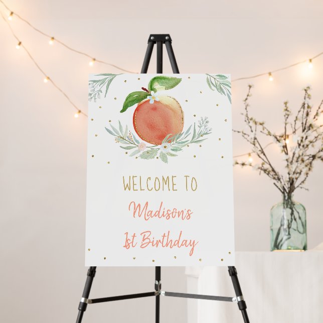 Peach Gold Floral Birthday Welcome Foam Board (In Situ (Stand))