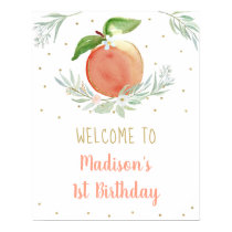 Peach Gold Floral Birthday Welcome Poster