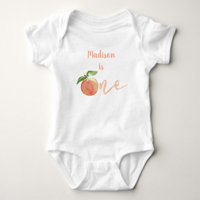 Peach Gold Floral First Birthday Baby Bodysuit (Front)