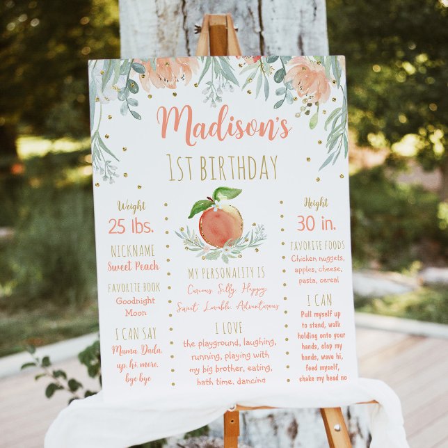 Peach Gold Floral First Birthday Milestone Foam Board (Creator Uploaded)