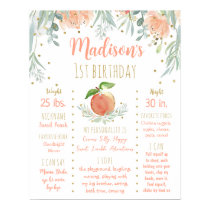 Peach Gold Floral First Birthday Milestone Poster