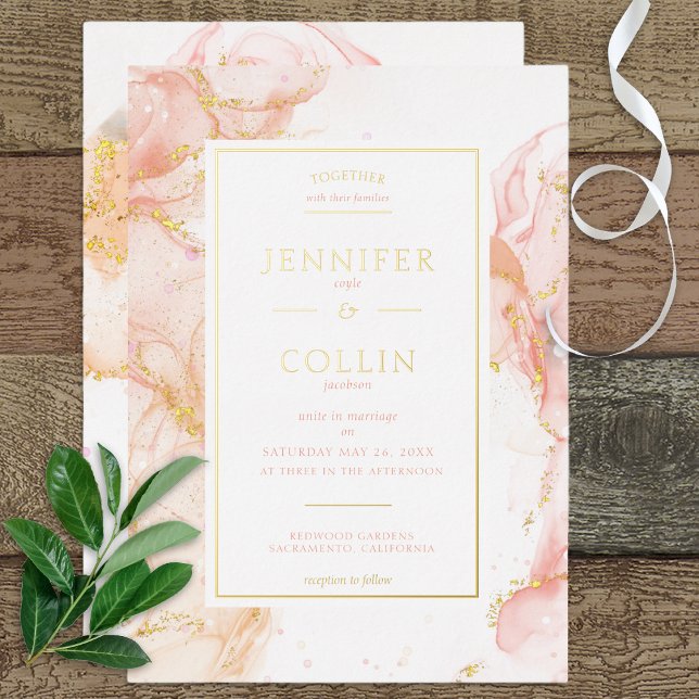 Peach & Gold Foil Marbleized Wedding Invitation (Creator Uploaded)