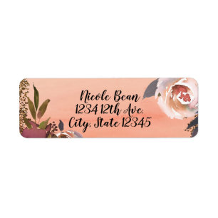 Peach & Gold Glitter Floral Modern Chic Invitation Label