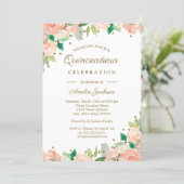 Peach Gold Glitter Floral Quinceanera Invite (Standing Front)