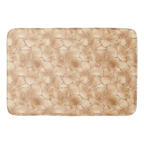 Peach Gold Glitter Glam Sparkle Giraffe Print Bath Mat