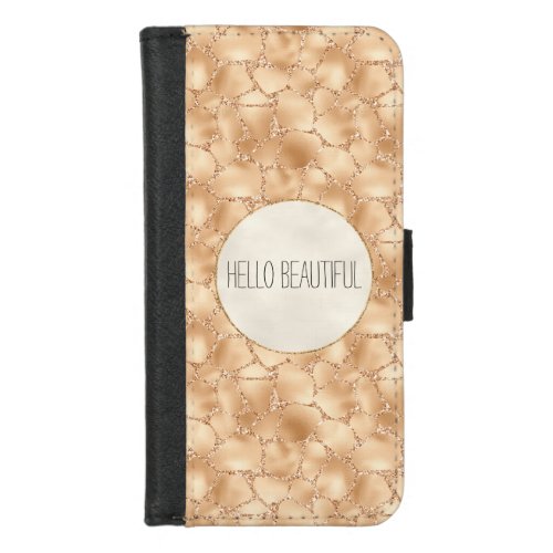 Peach Gold Glitter Glam Sparkle Giraffe Print iPhone 87 Wallet Case