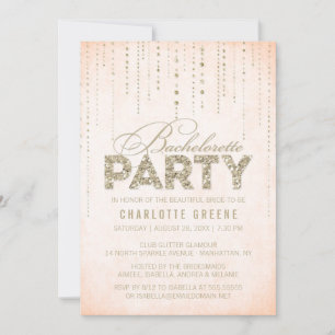 Peach & Gold Glitter Look Bachelorette Party Invitation
