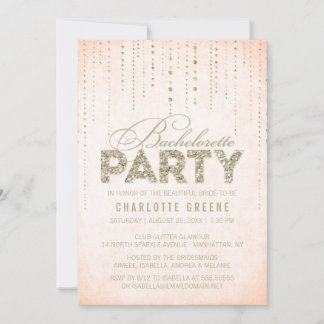 Peach & Gold Glitter Look Bachelorette Party Invitation