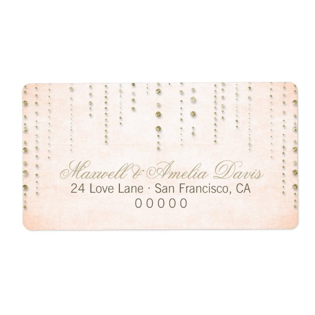 Peach & Gold Glitter Look Wedding Address Labels (Front)