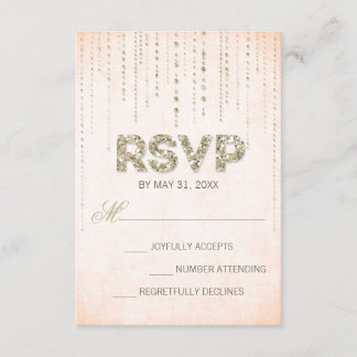Peach & Gold Glitter Look Wedding RSVP Card