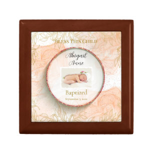 Peach Gold Leaves Orthodox Baptism Keepsake Gift Box