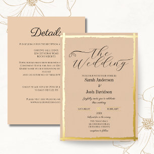 Peach Gold Minimal Wedding Foil Invitation