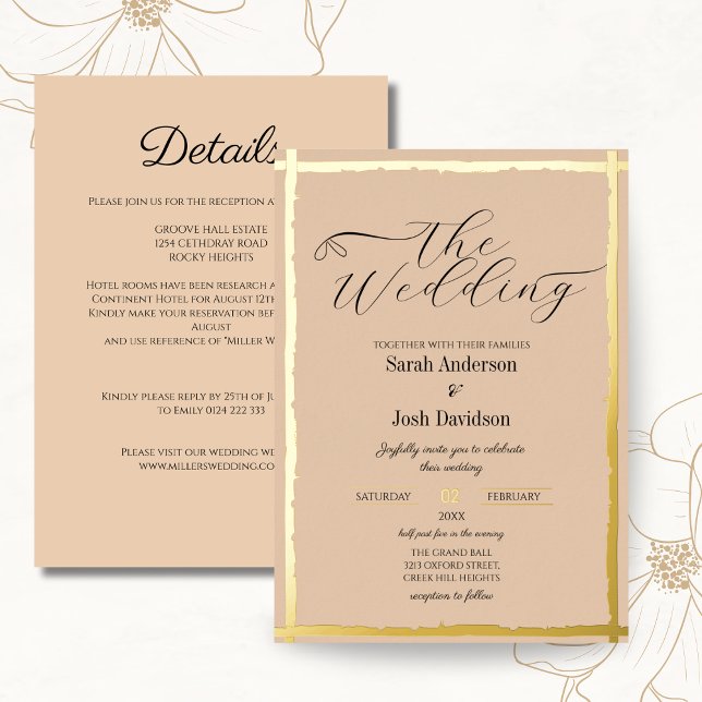 Peach Gold Minimal Wedding Foil Invitation (Creator Uploaded)