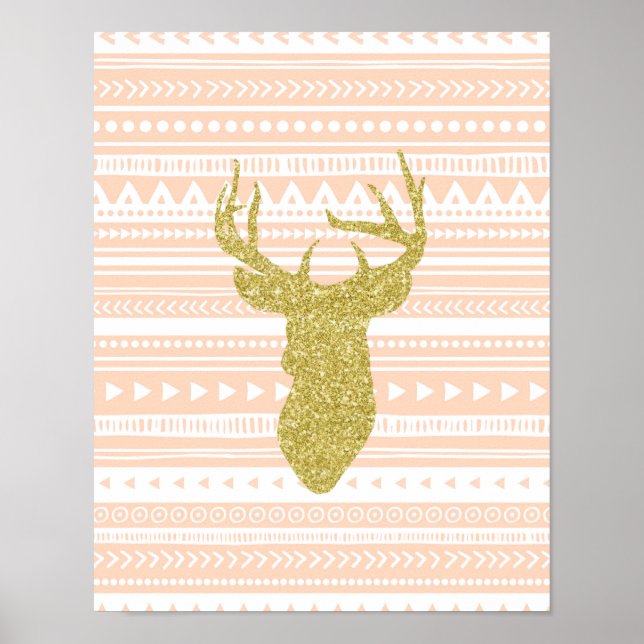 Peach Gold Nursery Decor Deer Tribal Pattern (Front)
