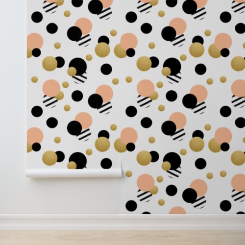 Peach Gold Polka Dot Wallpaper
