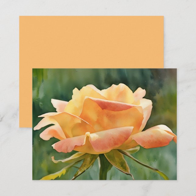Peach Gold Rose Flower Art Note Card Set (Front/Back)