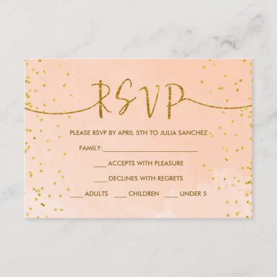 peach gold rsvp card for quinceañera invitation invitation response card