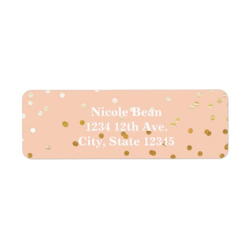 Peach  Gold Shiny Confetti Dots Chic Modern Label