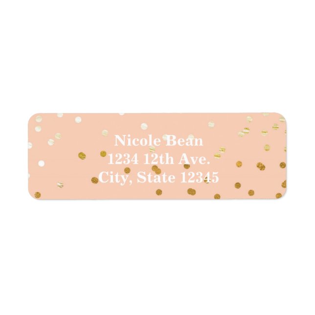 Peach & Gold Shiny Confetti Dots Chic Modern Label (Front)