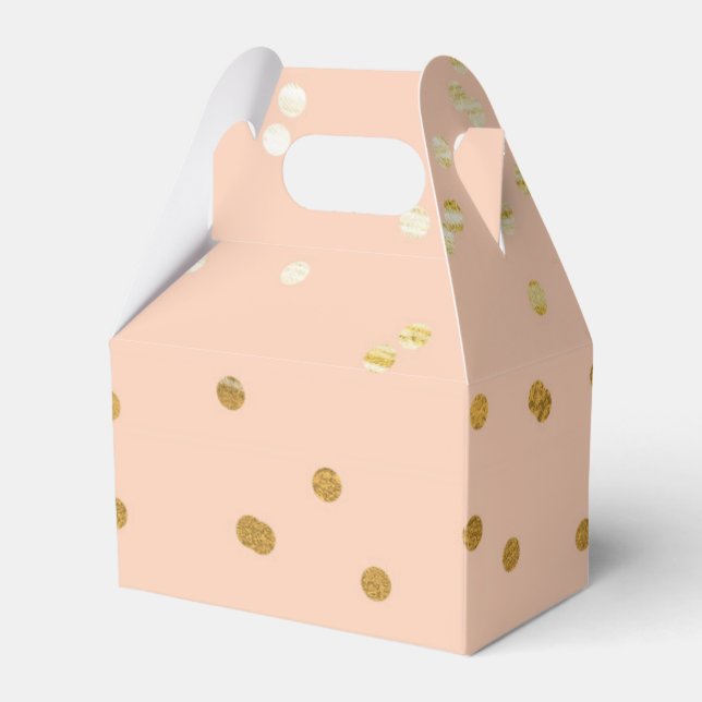 Peach & Gold Shiny Confetti Dots Modern Favor Boxes (Front Side)