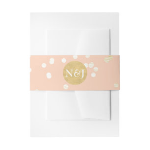 Peach & Gold Shiny Confetti Dots Modern Invitation Invitation Belly Band