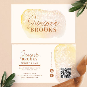 Peach Gold Social Media QR Code Glitter Business Card