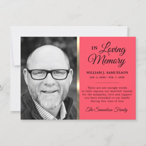 Peach Gold Sympathy Funeral Memory THANK YOU Photo